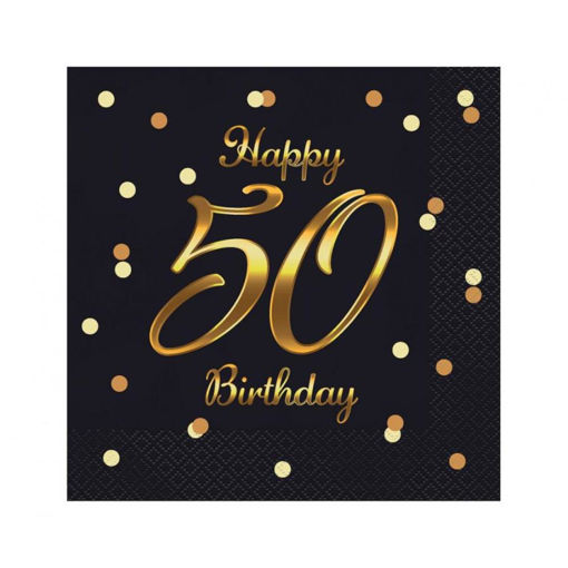 Picture of 50TH BIRTHDAY NAPKINS BLACK & GOLD 33X33CM 20 PACK